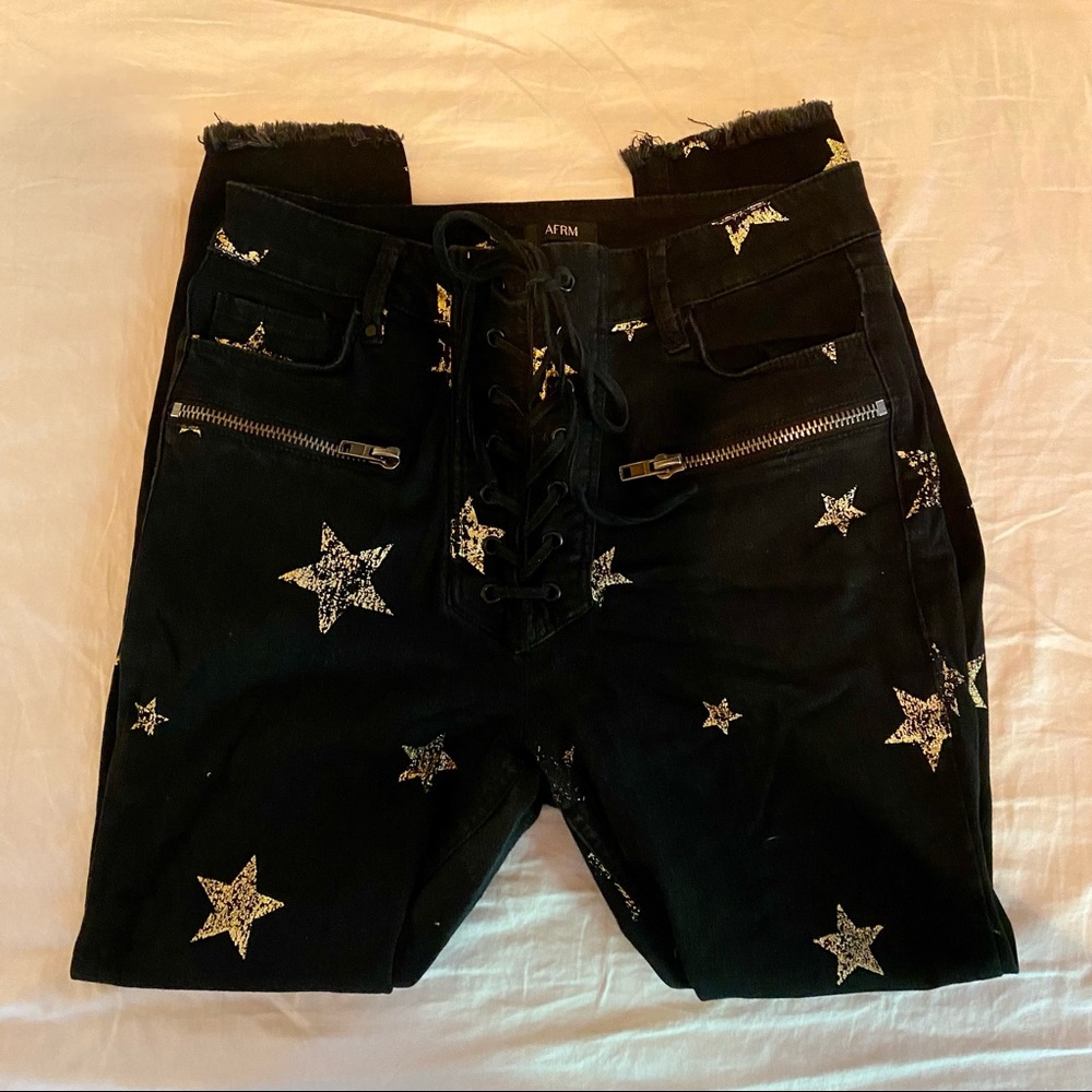 AFRM All Over Star Skinny Jeans With Raw Hem Size 31